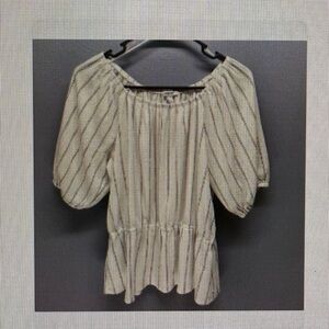 Nine West white and Black Striped peplum Blouse